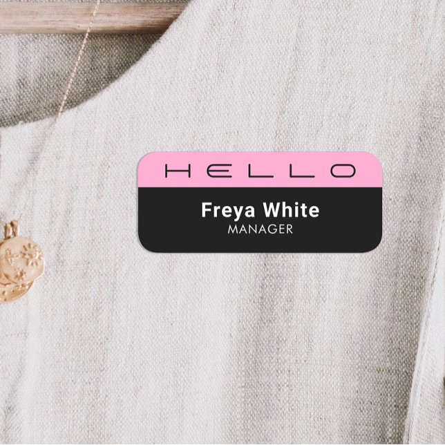 Hello Pastel Pink, Black   Name Tag (Creator Uploaded)