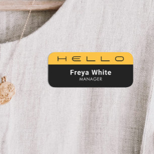 Hello Pastel Yellow, Black   Name Tag