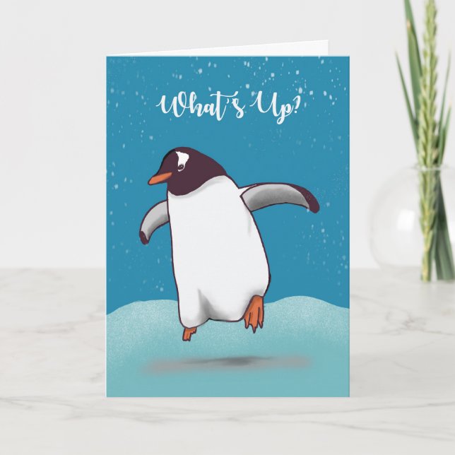 Hello Penguin Jumping Whats Up Card (Front)