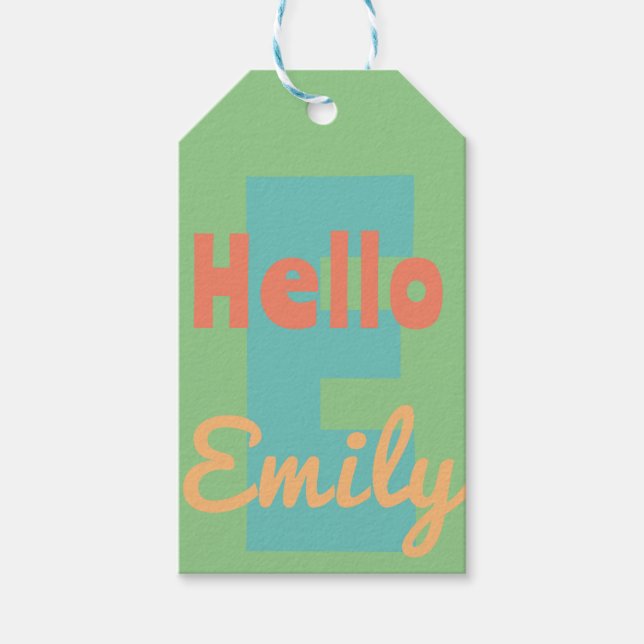 hello personal name mint green peach Gift Tag (Front)