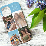 Hello! Personalised 4 Photo Collage Sky Blue iPhone 12 Pro Max Case<br><div class="desc">Create your own custom Phone case for iphone 12 pro max and many other models. The design features a grid style photo collage with 4 of your favourite photos, your name and the word hello! The photo template is set up ready for you to add your photos, working clockwise from...</div>