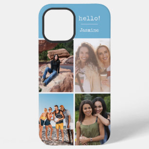 Hello! Personalised 4 Photo Collage Sky Blue iPhone 12 Pro Max Case