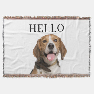 Hello Personalised Beagle Dog Portrait Photo Throw Blanket