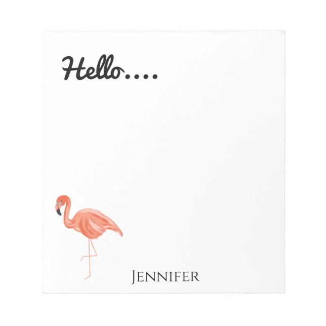 Hello, Personalised Flamingo Notepad (Front)