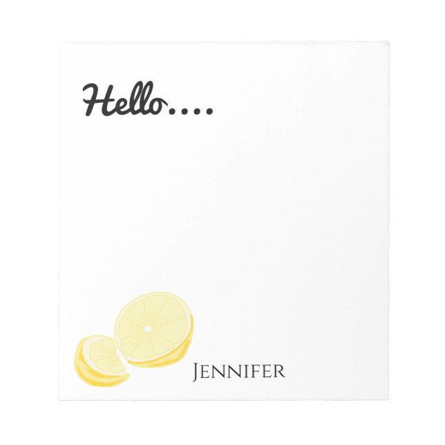 Hello, Personalised Lemon Notepad (Front)