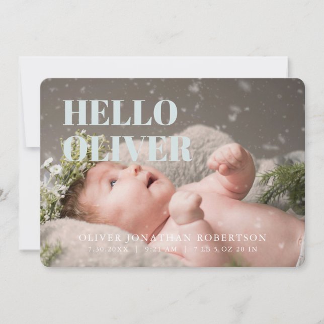 Hello Photo Collage Minimal Boy Birth Announcement (Front)