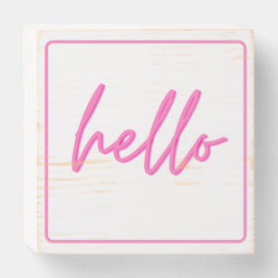 Hello Pink and White Wood Box Sign