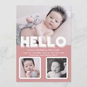 Hello Pink Baby Announcement Photo Collage