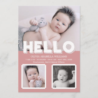 Hello Pink Baby Announcement Photo Collage