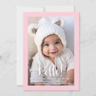 Hello Pink Girl Whimsical Baby Photo Announcement