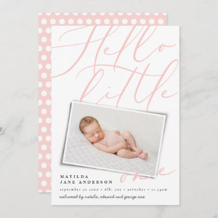 Hello pink girly modern 1 photo vintage announcement