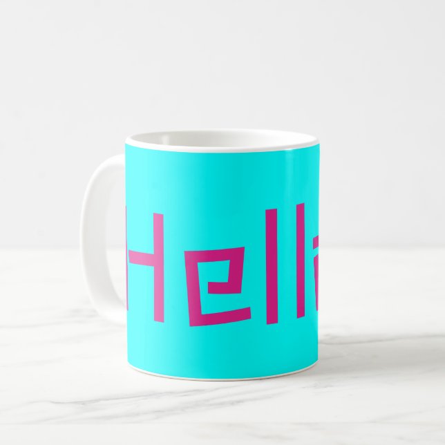 Hello pink turquoise coffee mug (Front Left)