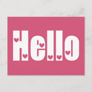 Hello Pink & White Hearts Love, Thinking of You Postcard