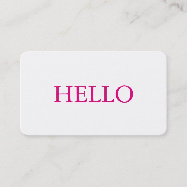 Hello Plain Simple Clean Pink White Professional Business Card (Front)
