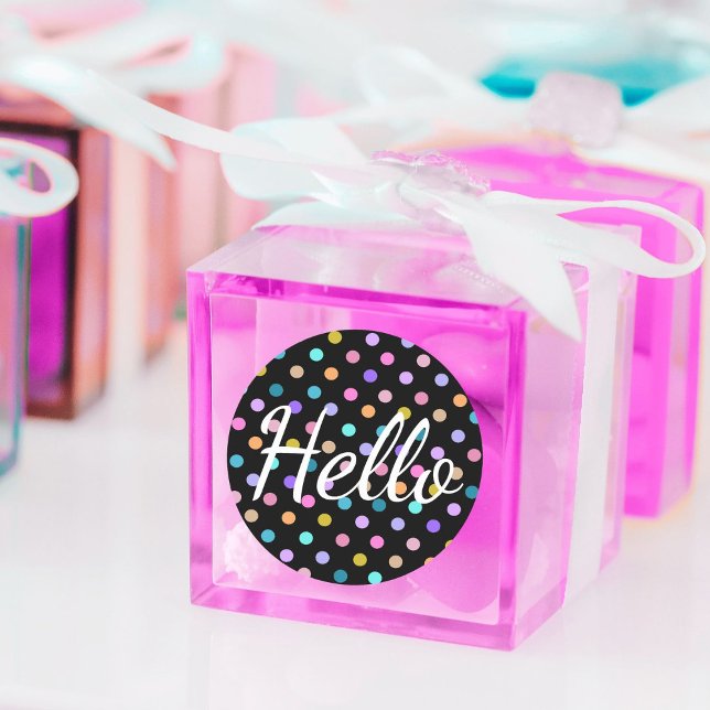 Hello Polka Dots Classic Round Sticker (Creator Uploaded)