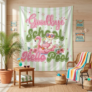 Hello Pool Party Green Stripes Tapestry