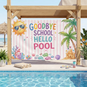 Hello Pool Party Stripes Banner