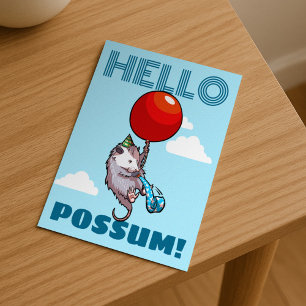 Hello Possum! Floating Party Opossum Red Balloon Postcard