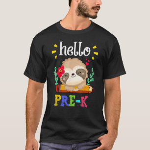 Hello Pre K Back To School Cute Sloth  Girl Kids T-Shirt
