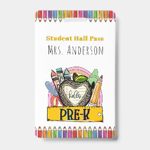 Hello Pre K Hall Pass ID Badge