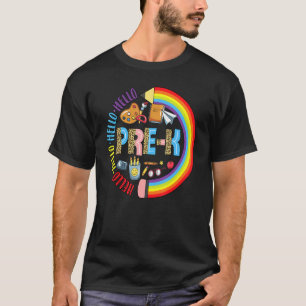 Hello Pre-K Leopard Back To School Pencil Rainbow T-Shirt