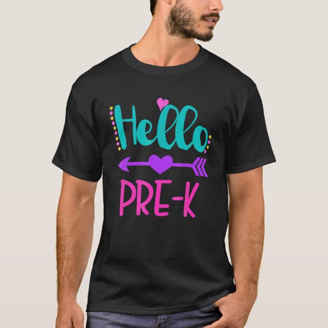 Hello Pre K Leopard Pencil Back To School T-Shirt (Front)