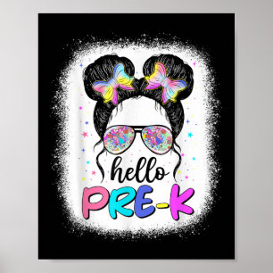 Hello Pre-k Messy Bun Gles Kids Girls Back To Scho Poster