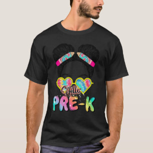 Hello Pre K Messy Bun Preschool Teachers Kids Back T-Shirt