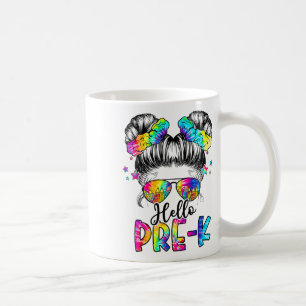 Hello Pre-k Messy Hair Bun Girl Back To School Fir Coffee Mug