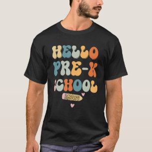 Hello Pre K Teacher Back To School Vintage Groovy T-Shirt