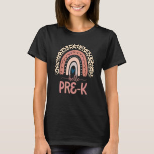 Hello Pre K Teacher Preschool Leopard Rainbow Back T-Shirt