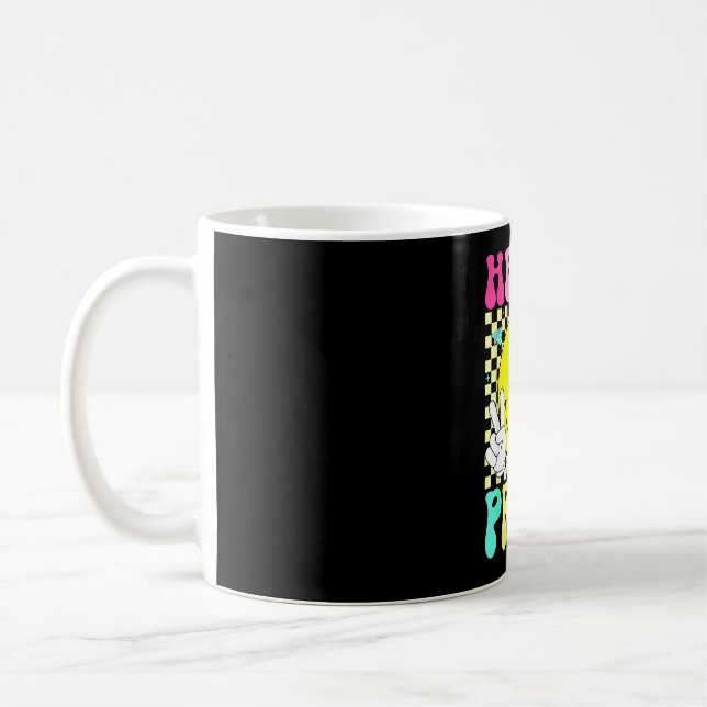 Hello prek teacher retro smile face back to school coffee mug (Left)