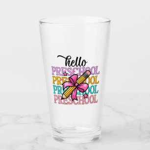 Hello Preschool Colourful School Teacher Pencil Glass