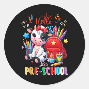 Hello Preschool Cute Cow 100th Day Of School Stude Classic Round Sticker