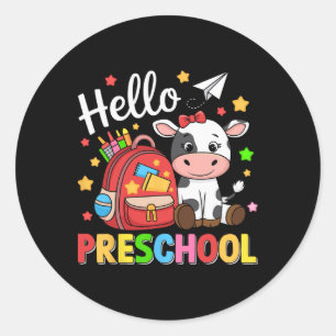 Hello Preschool Cute Cow 100th Day Of School Stude Classic Round Sticker