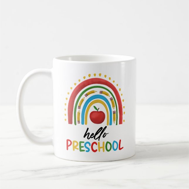 Hello Preschool Rainbow Back To School Teacher Coffee Mug (Left)