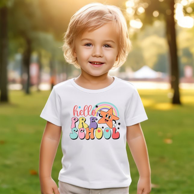 Hello Preschool Retro First Day Rainbow and Stars Toddler T-Shirt (Hello Preschool First Day of School)