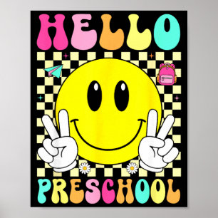 Hello preschool retro smile face back to school poster