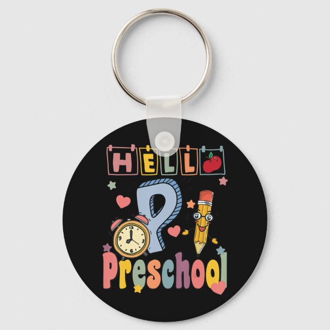 Hello Preschool Retro Teacher Toddler Girls Back T Key Ring (Front)