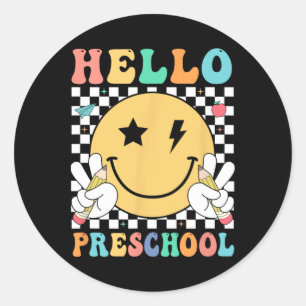 Hello Preschool Teacher Kids Team Pre-k Pre K Back Classic Round Sticker