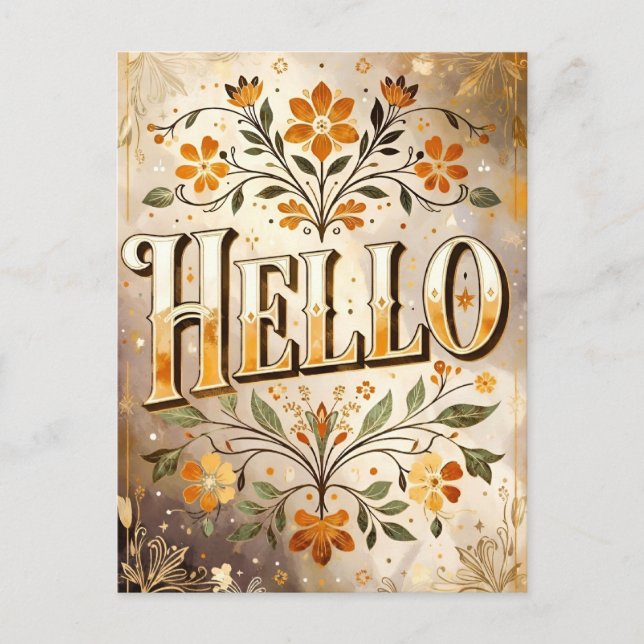 Hello, pretty floral design, postcard (Front)