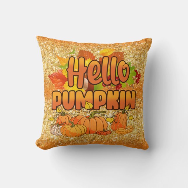 Hello Pumpkin Autumn Customise Colour Cushion (Front)