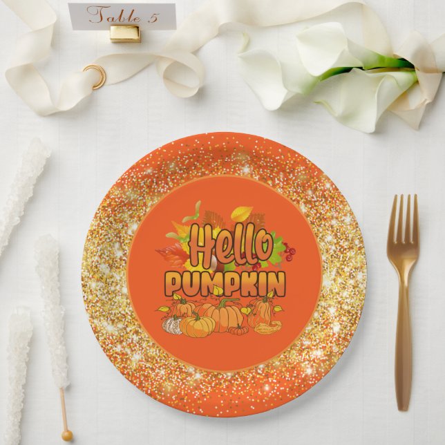Hello Pumpkin Autumn Customise Colour Paper Plate (Wedding)