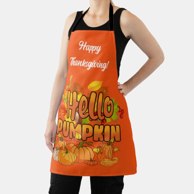 Hello Pumpkin Autumn Customise Text and Colour Apron (Insitu)