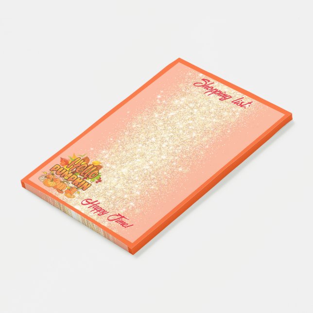 Hello Pumpkin Autumn Customise Text and Colour Post-it Notes (Angled)