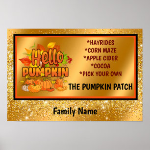 Hello Pumpkin Autumn Customise Text and Colour Poster