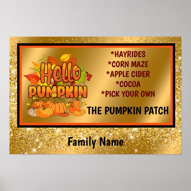 Hello Pumpkin Autumn Customise Text and Colour Poster (Front)