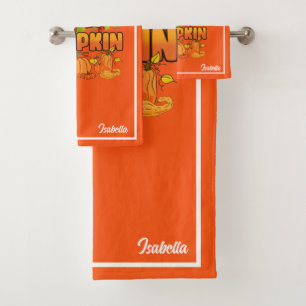 Hello Pumpkin Autumn Customize Text and Color Bath Towel Set