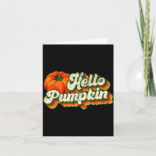 Hello Pumpkin Autumn Fall Matching Family Retro Th Card (Front)