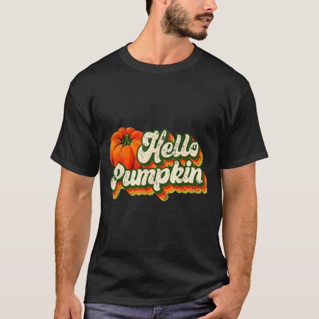 Hello Pumpkin Autumn Fall Matching Family Retro Th T-Shirt (Front)